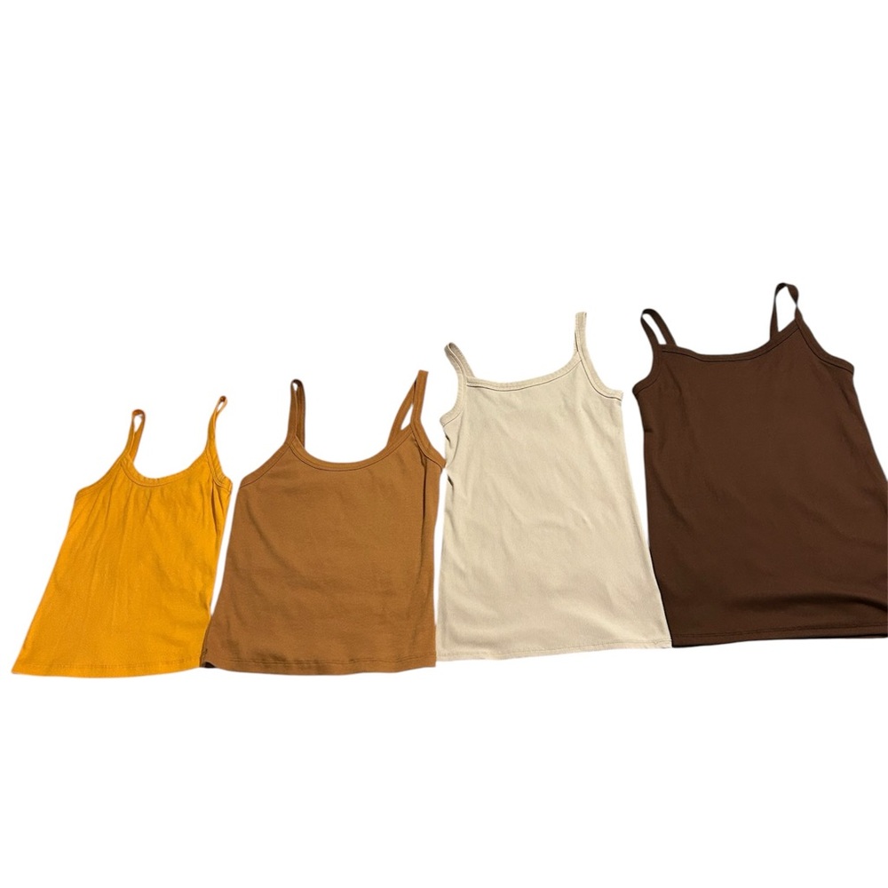 Set of Four Tank Tops in Orange, Brown, and Cream